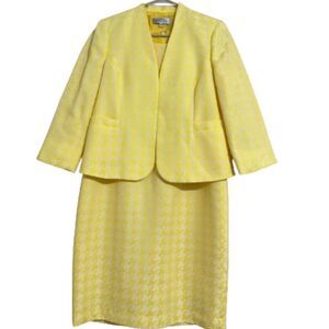 Kasper Women’s Yellow Houndstooth Print Dress & Blazer 2-Pc Set Sz-10P